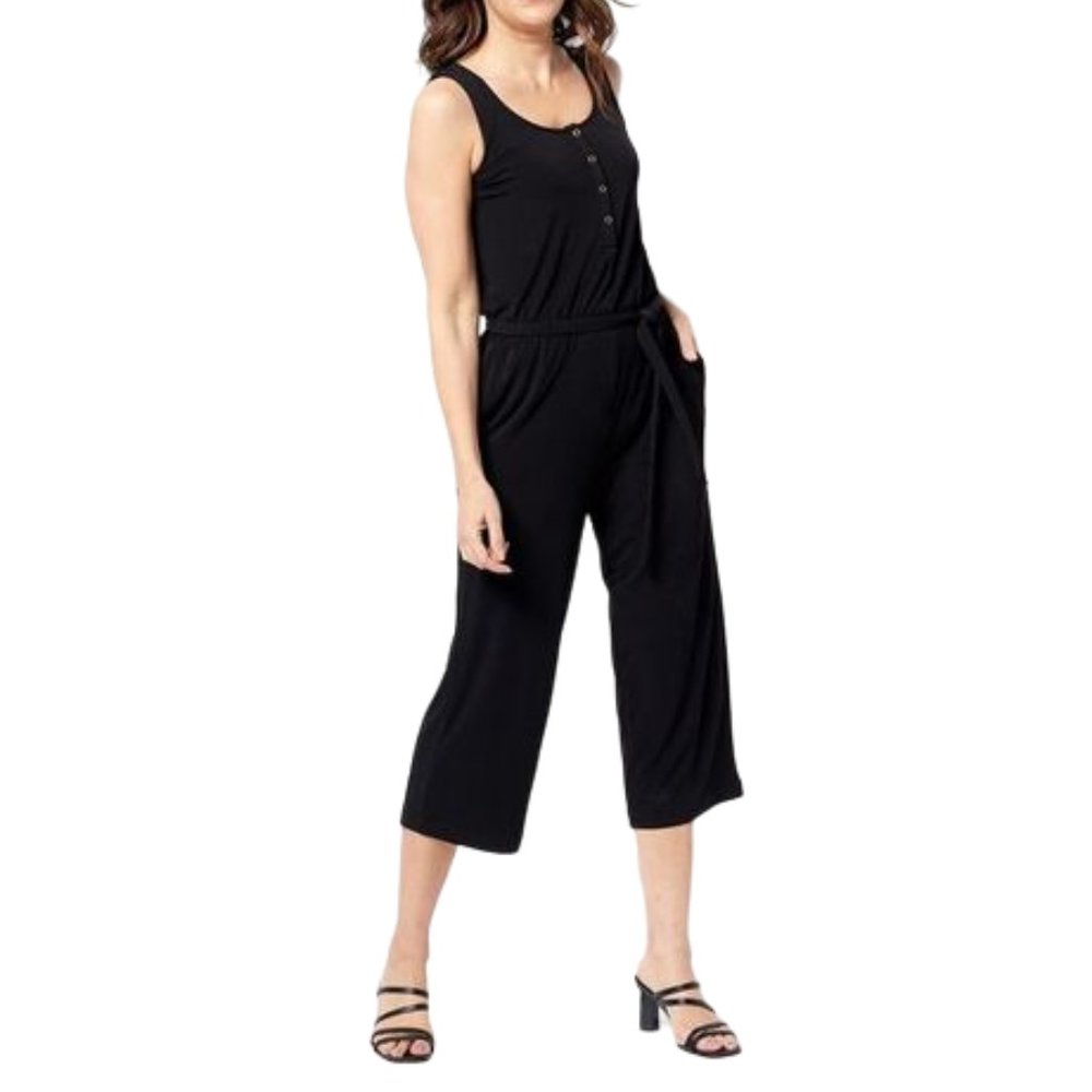 Susan Graver Women's Jumpsuit Sleeveless Cropped Length A487756 Black Knit US L